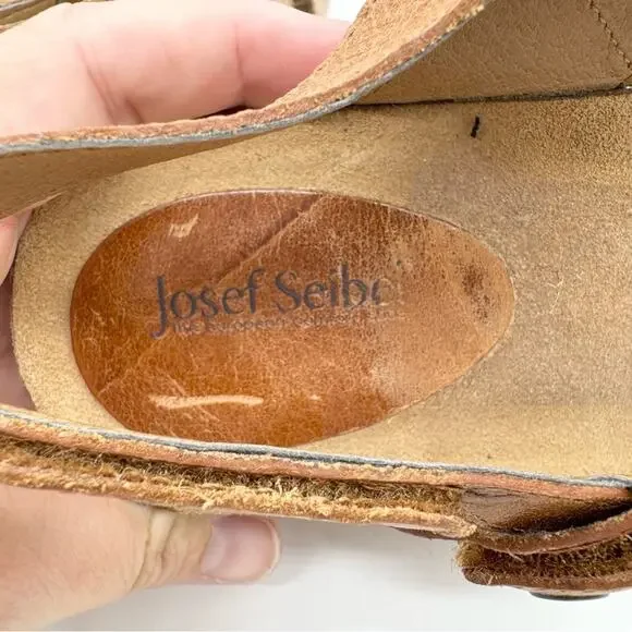 Josef Seibel Hailey 33 Strappy Hook & Loop Leather Wedge Sandals Carmel Brown 40 - Picture 10 of 12